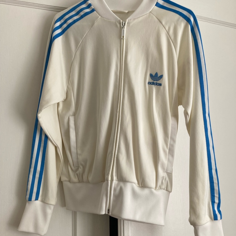 Off-white/blue Adidas track jacket